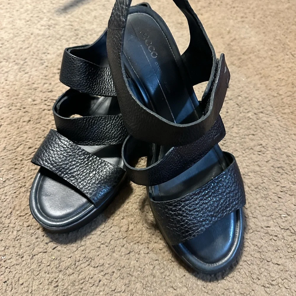 ECCO Women's Black Leather Sandals - Picture 2 of 3